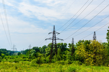 High voltage power line in forest