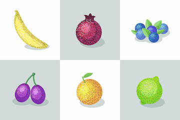 Set of fruits isolated on white background