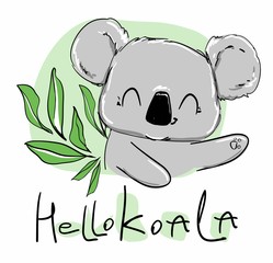 Cute koala. Children's design print for textiles, t-shirts, banner, background, nursery. Vector illustration.