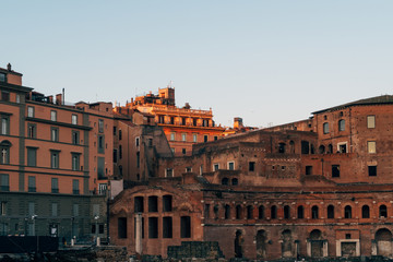 Rome, Italy - Jan 1, 2020: Ruins of Trajan's Forum in Rome, Italy