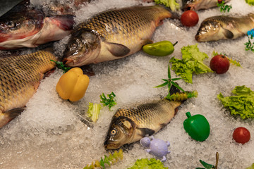 frozen fish product mall refrigerator background texture plastic vegetables decoration