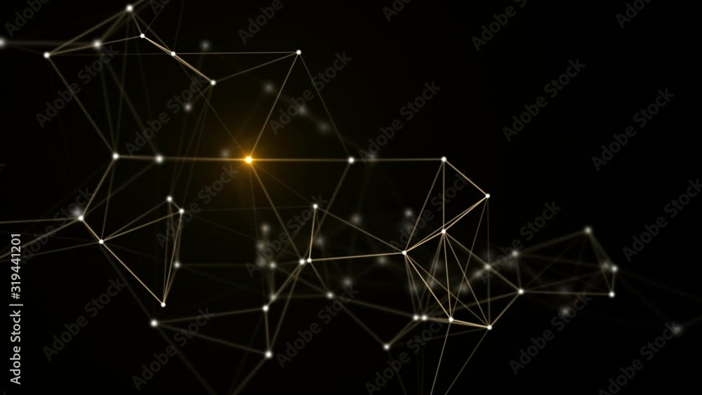 Poster Elegant fantasy abstract technology, science and engineering motion background with plexus lines in organic motion. Flickering light. Depth of field settings. 3d rendering.