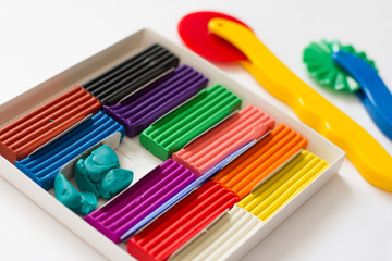plasticine. dough for modeling. leisure and creativity for children. Concept of children's...