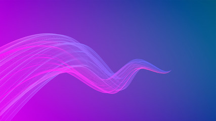 Illustration of abstract fluid neon background, blue and pink gradient, glowing wavy shape