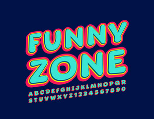 Vector colorful Logo Funny Zone. Bright 3D Font. Artistic Alphabet Letters and Numbers.