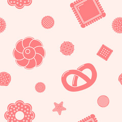 Cookie background - Vector seamless pattern solid silhouettes of sweet dessert for graphic design