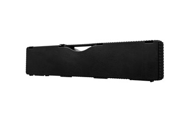 Black plastic hard case for transporting and storing weapons. Gun container isolate on a white background.
