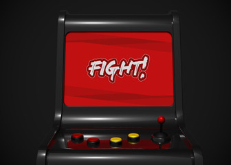 Arcade Machine Fight Screen Retro Gaming Style With Joystick and Buttons 3D Render