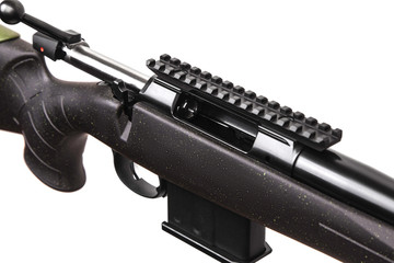 Modern bolt carbine isolated on white background. Weapons for hunting, sports and self-defense.