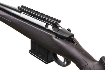 Modern bolt carbine isolated on white background. Weapons for hunting, sports and self-defense.