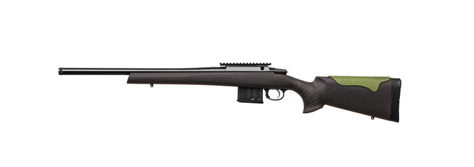 Modern bolt carbine isolated on white background. Weapons for hunting, sports and self-defense.