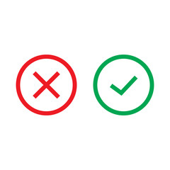 Green check mark and red cross icon symbol template black color editable vector sign isolated on white background illustration for graphic and web design.