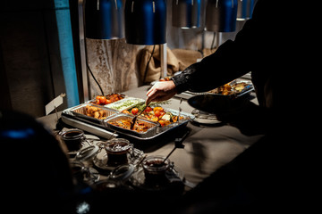 Various foods in brunch buffet in restaurant .