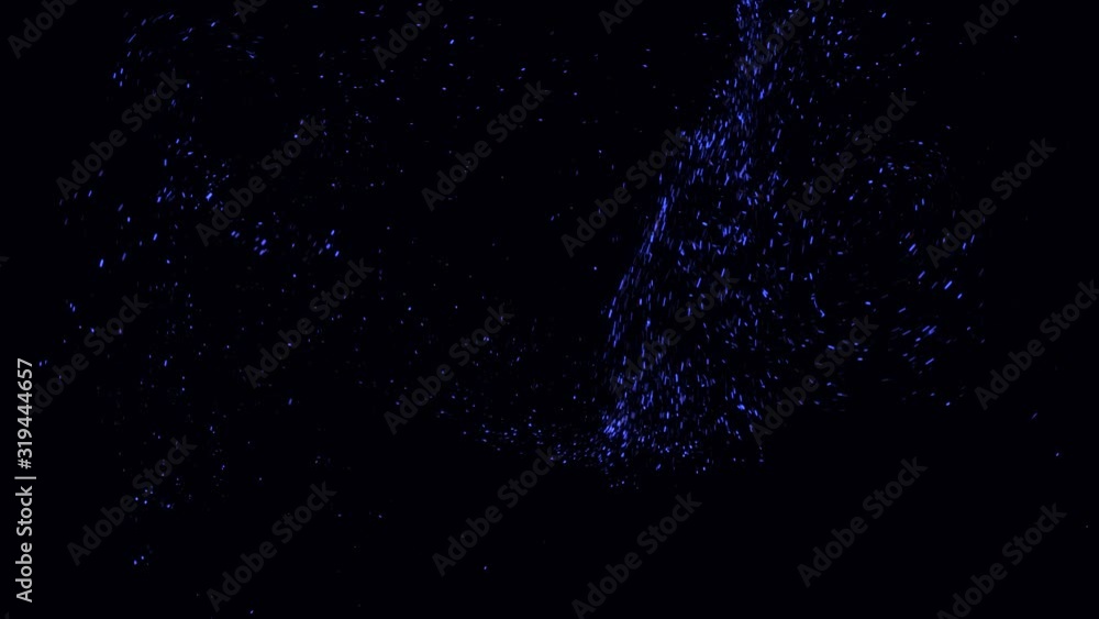Poster abstract space dust flying chaotically on black background, seamless loop. animation. beautiful clou