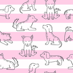Happy little dogs hand drawn seamless pattern