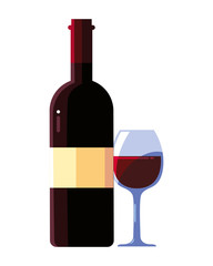 bottle and glass of wine on white background