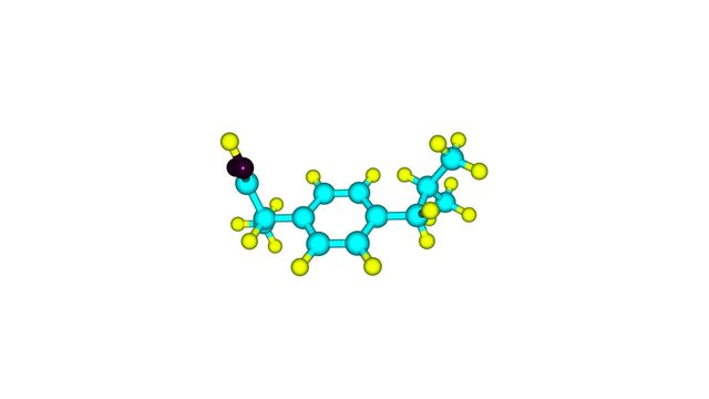 Ibuprofen drug molecular structure rotating