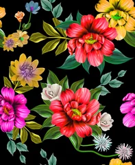 Fototapeten floral illustration - bouquet with bright pink vivid flowers, green leaves, for wedding stationary, greetings, wallpapers, fashion, backgrounds, textures, DIY, wrappers, cards. © FK ART STUDİO
