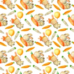 Wallpaper murals Rabbit Set of Easter bunnies, carrots and butterflies. Easter watercolor illustrations on white background