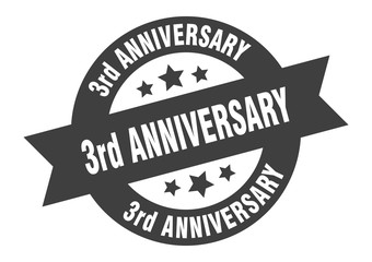 3rd anniversary sign. 3rd anniversary round ribbon sticker. 3rd anniversary tag