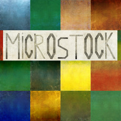 Textured, geometric design element and background image depicting the word "Microstock"