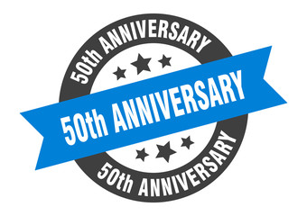 50th anniversary sign. 50th anniversary round ribbon sticker. 50th anniversary tag