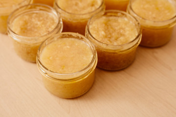 Dessert and jam with lemon in a jar. Jam for tea.