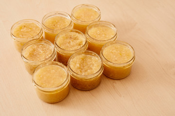 Dessert and jam with lemon in a jar. Jam for tea.