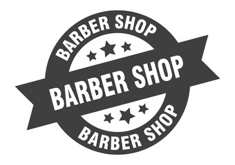 barber shop sign. barber shop round ribbon sticker. barber shop tag