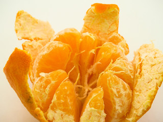 slices of tangerine on white background