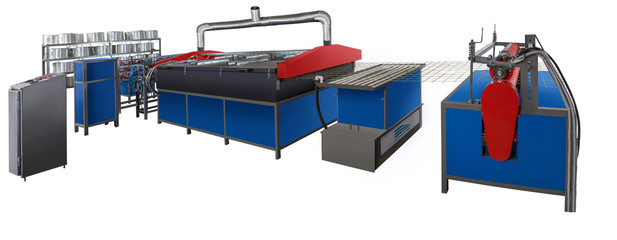 Modern production line for making glass fiber mesh.