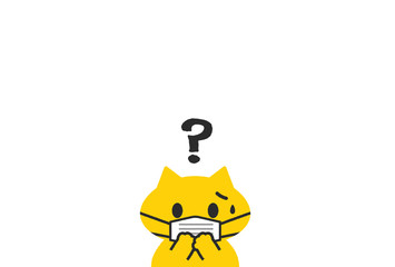  風邪・感染症予防イメージ素材：マスクを着けた困っている猫のシンプルなイラスト - 白背景