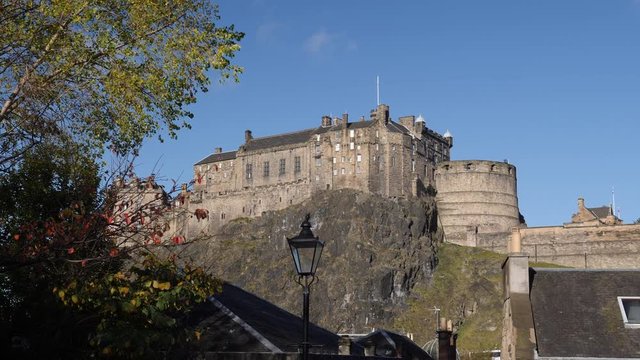 View of Edinburgh Castle Skyline from The Vennel / Cityscape in the daytime. Gimbal