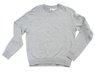Blank sweatshirt grey color mock up template front view on white background. Gray cotton sweatshirt...