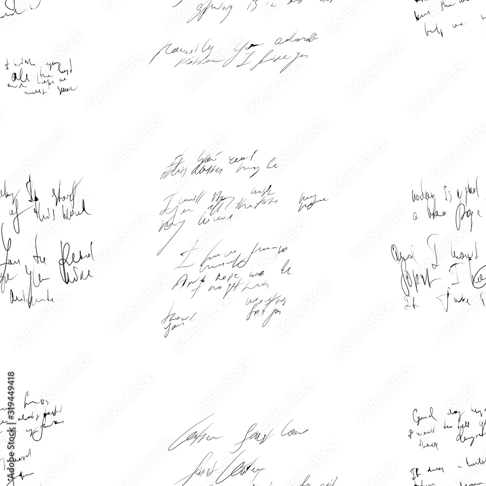 Poster seamless abstract text pattern. handwritten font on a white background. ink on paper