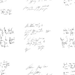 Fototapeta premium Seamless abstract text pattern. Handwritten font on a white background. Ink on paper