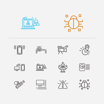 Technology Icons Set. Hdd And Technology Icons With Computer, Real Time Location And Video Camera. Set Of Talk For Web App Logo UI Design.