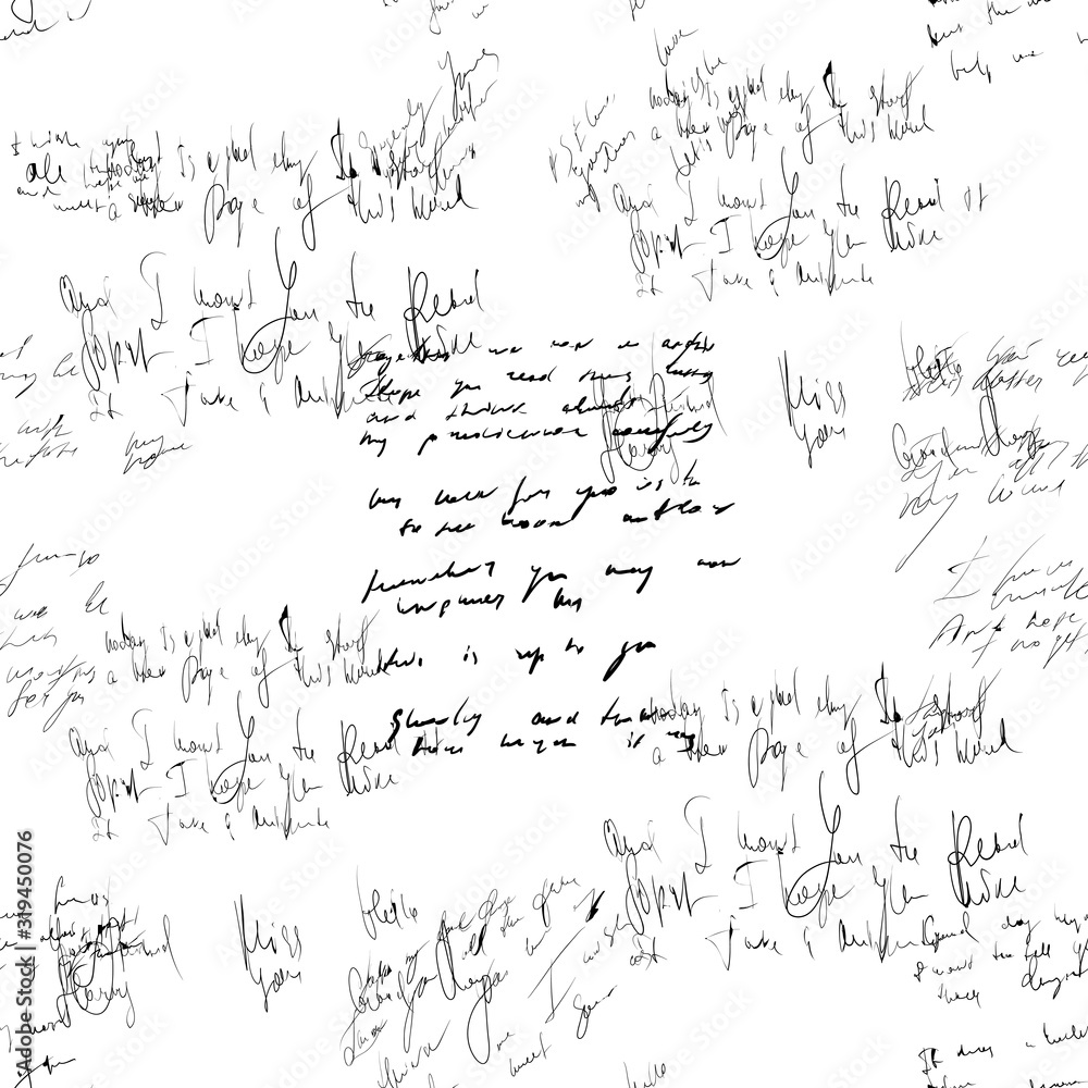 Poster seamless abstract text pattern. handwritten font on a white background. ink on paper