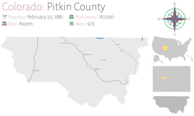 Large and detailed map of Pitkin county in Colorado, USA.