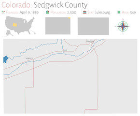 Large and detailed map of Sedgwick county in Colorado, USA.