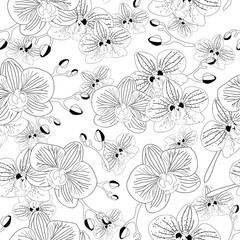 Black and white orchid flowers seamless pattern