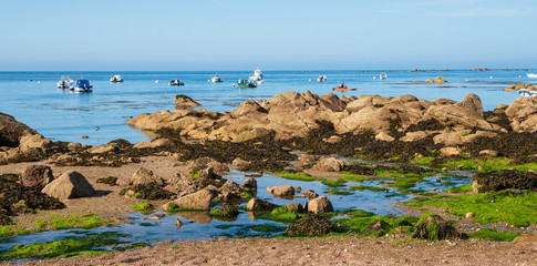 Normandy, France. Beautiful beach with boulders in Cotentin Peninsula (or Cherbourg Peninsula) at...