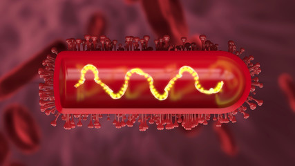 Rabies bacteria with dna on abstract red background 3d rendering
