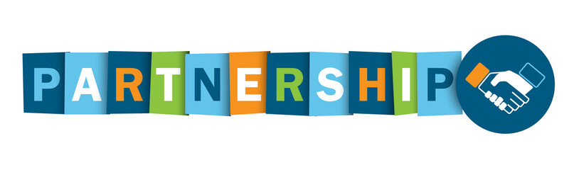 PARTNERSHIP colorful vector typographic banner with handshake symbol