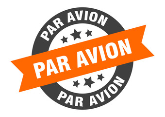 par avion sign. par avion round ribbon sticker. par avion tag