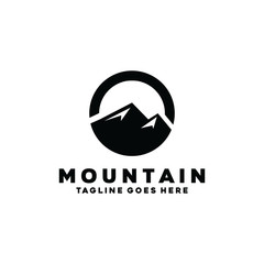 Mountain logo emblem vector template with Modern Concept style. Adventure symbol and hiking Icon for Brand, t-shirt, identity Company and Business.