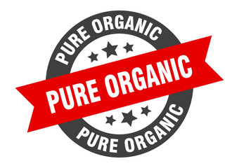 pure organic sign. pure organic round ribbon sticker. pure organic tag