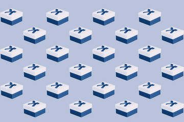 Gift boxes arranged in rows, seamless pattern, isolated on a pink background. Fashionable tinting. Collection for the site, Wallpaper.