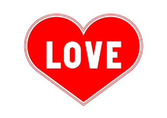 Draw text love in red heart on a white background, Valentine’s Day