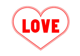 Draw text love in red heart on a white background, Valentine’s Day